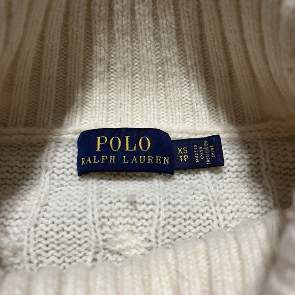 RALPH LAUREN Polo Sz XS Creme Wool Cashmere Cable Knit Turtleneck Tunic Sweater - Picture 2 of 6